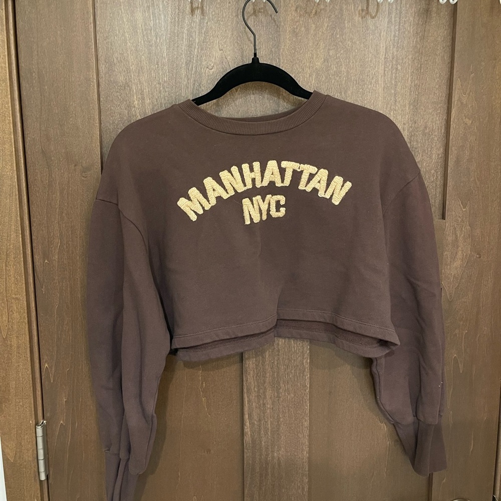 Zara cropped brown sweatshirt